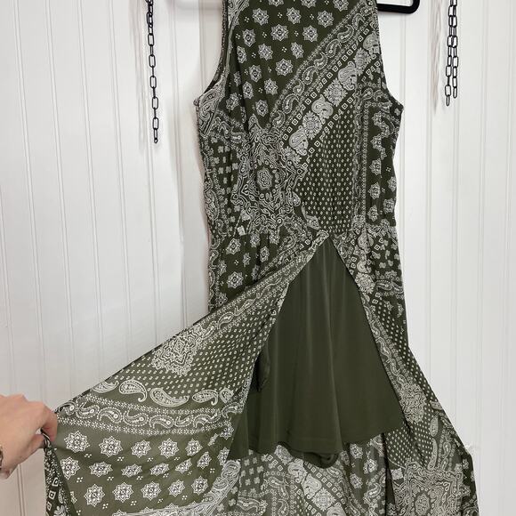 New York & Company Green Maxi Romper Paisley Sleeveless Open Back Size L - Picture 2 of 8